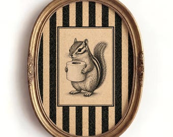 Chipmunk badkamer muurkunst afdrukbare, grappige toiletpapier dierenprint, neutrale badkamerinrichting, vintage chipmunk muurkunst