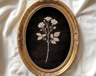 Vintage Botanischer Druck, Stimmungsvoller Blumen Stengel, Ovale Wandkunst (Digitaler Download)