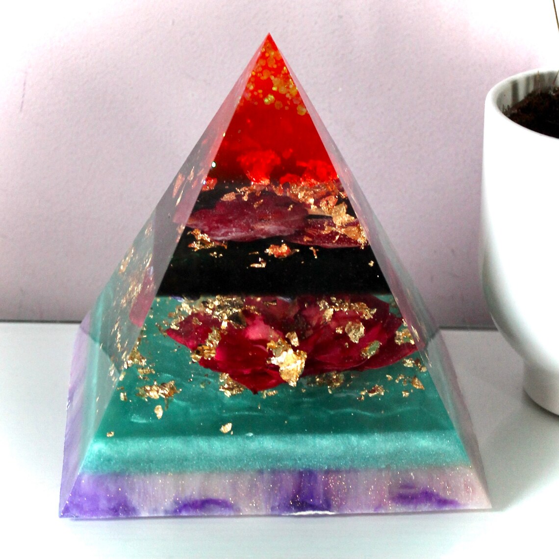 Decorative large layer resin pyramid with real dried flowers Etsy