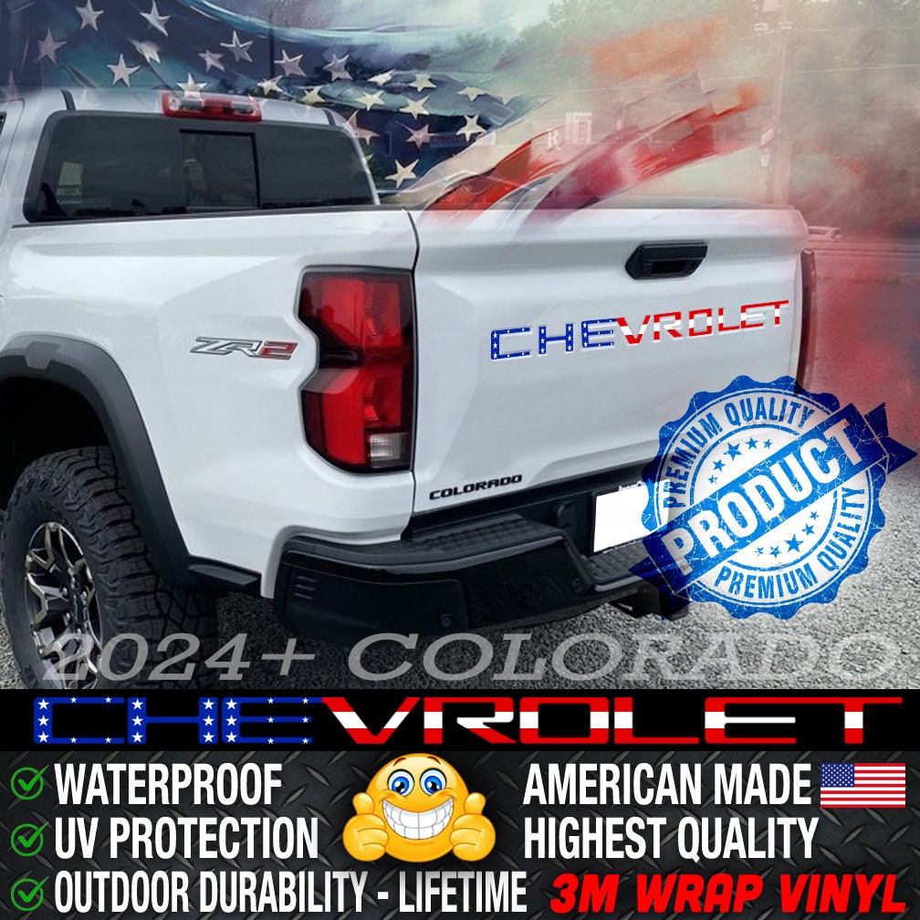Fits 2024 Chevrolet Colorado Tailgate Letter 3M Vinyl Decals/Stickers American Heritage USA Flag