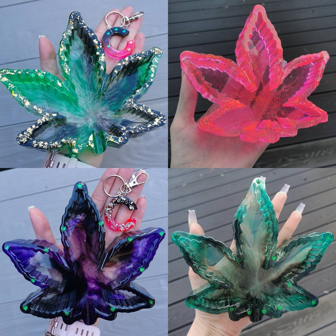 Custom Resin Weed / Marijuana Leaf Ashtrays, Choose Colours/glitters
