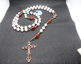 Traditional catholic rosary with rose quartz