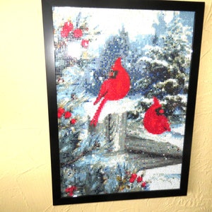 Cardinal Diamond Painting Finished Christmas Red Bird Art Canvas