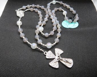 Traditional catholic rosary gray agate