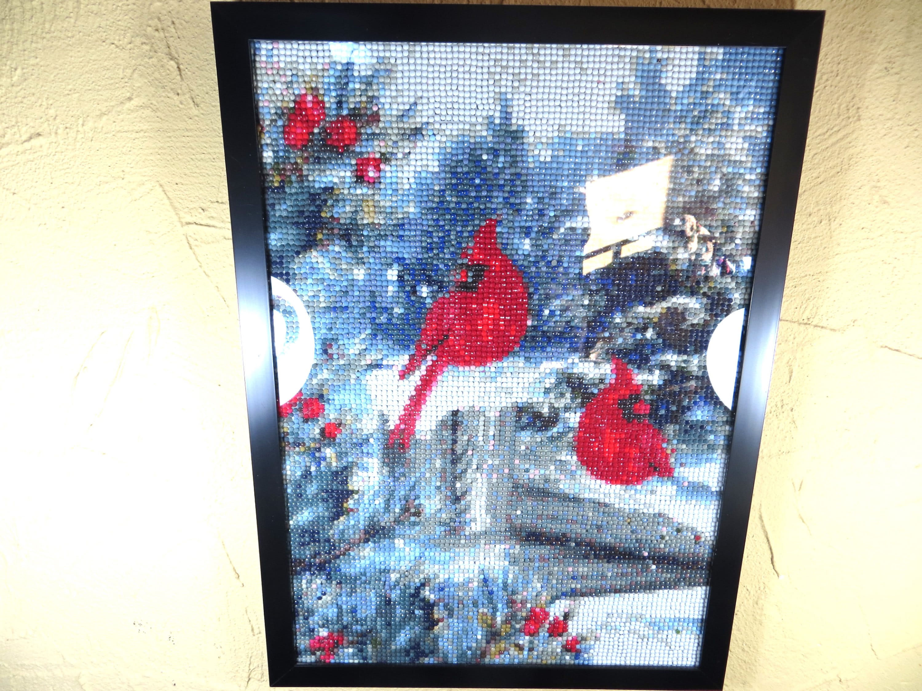 Completed Diamond Art Painting Cardinals in the Snow 