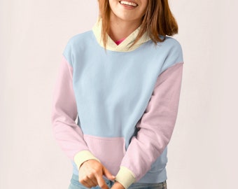 pink yellow and blue hoodie