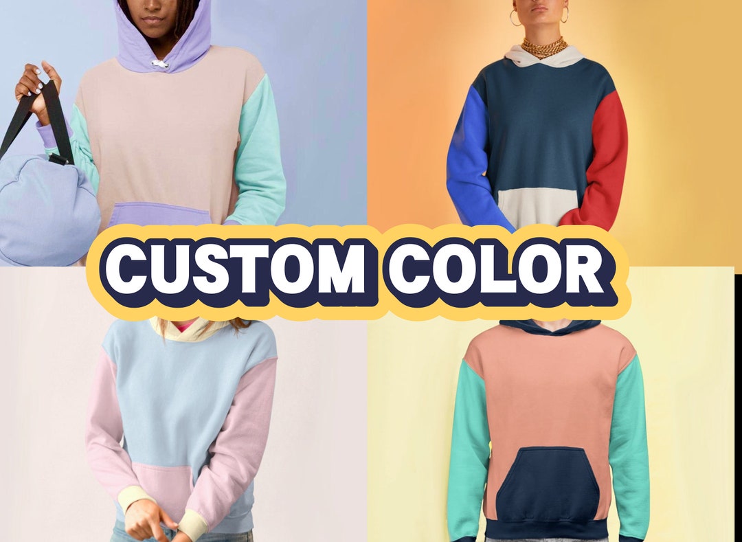 Custom Color, Kawaii Color Block Hoodie, Colorful, Pastel Color Block