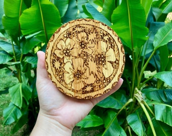 Glanzende bloemblaadjes Volksbloemen Pop-art Houtgestookt - Muurdecoratie appartement