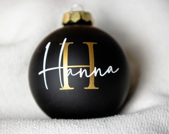 Stilvoll personalisierte Weihnachtskugel in Echtglas, schwarz matt/glänzend