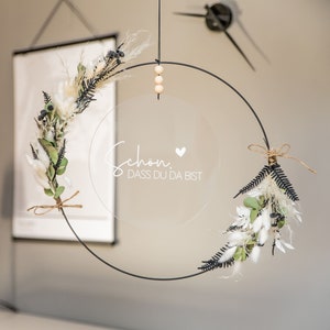 Unique door wreath metal-acrylic with dried flowers natural-white-black | personalized gifts | Wedding, birthday, home decor |