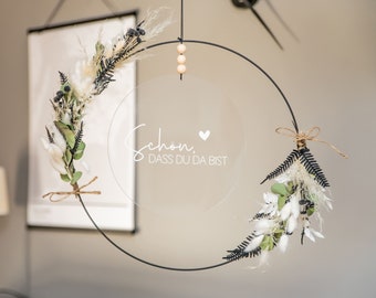 Unique door wreath metal-acrylic with dried flowers natural-white-black | personalized gifts | Wedding, birthday, home decor |