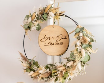 Einzigartiger Türkranz Holz "deluxe" mit Trockenblumen | personalisierte Geschenke | Hochzeit, Geburtstag, home decor |