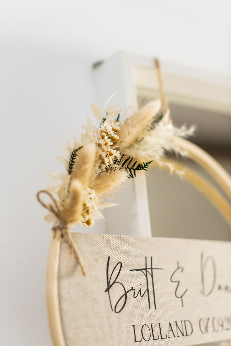 Unique door wreath with dried flowers natural-white-green personalized gifts Wedding, birthday, home decor image 8