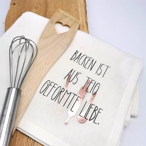 Geschirrtuch mit Spruch 'Backen ist aus Teig geformte Liebe' Geschenk