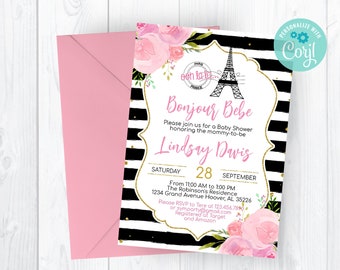 Editable Paris Invitation for Girl, Baby Shower Self Editing Invite, INSTANT ACCESS