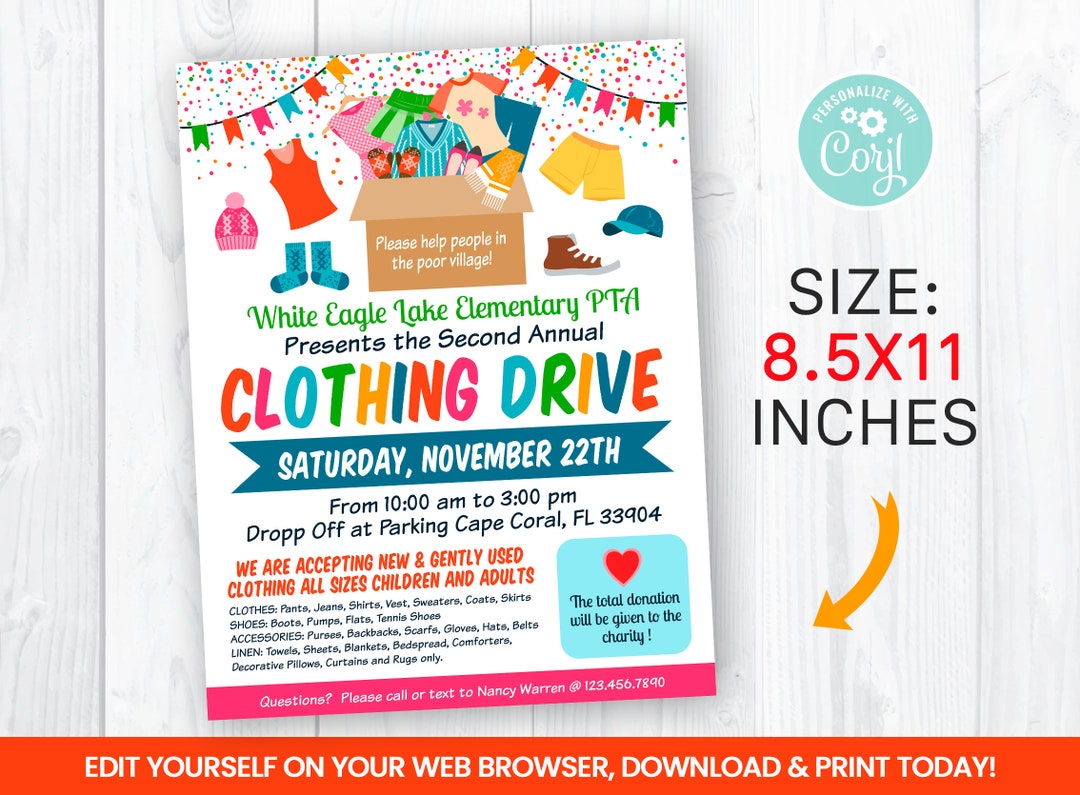editable-clothing-drive-flyer-template-charity-non-profit-event-poster-homeless-donation-self
