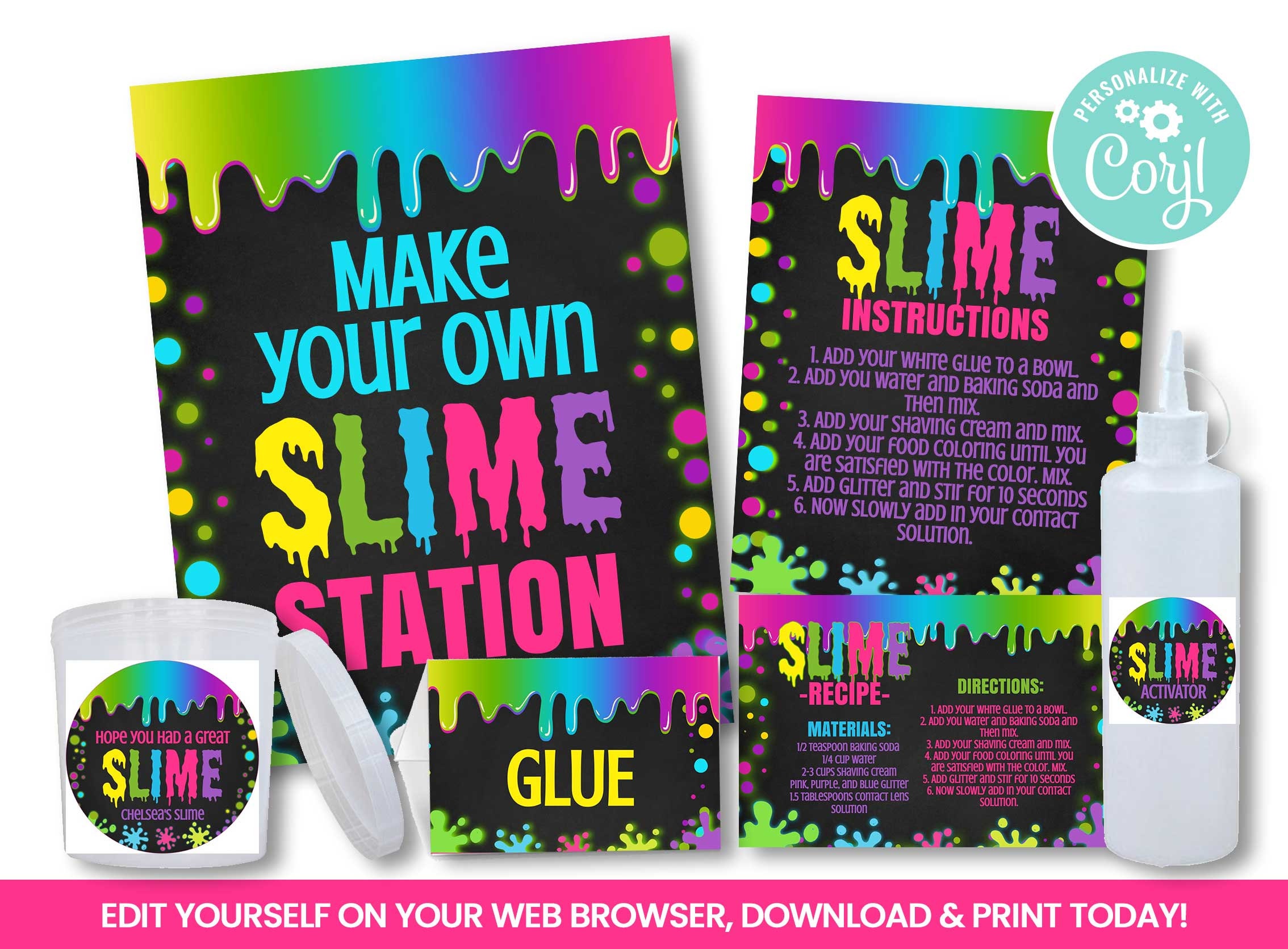 Printable Slime Making Station Kit, Slime Birthday Party, Slime Party  Favors, DIY Slime Kit, Hope You Had a Great Slime, Instant Download 
