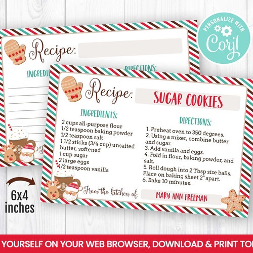 Editable Holiday Recipe Card Template - Etsy