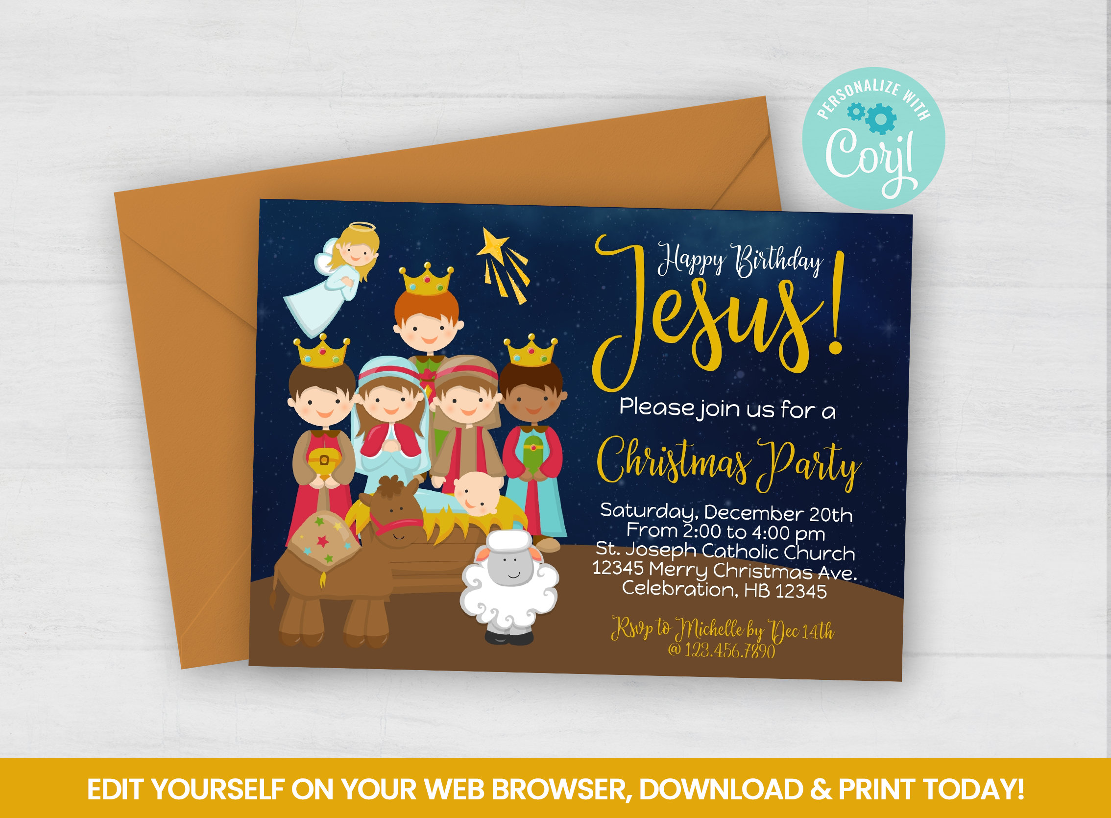 Editable Happy Birthday Jesus Invitation Nativity Kids - Etsy Australia