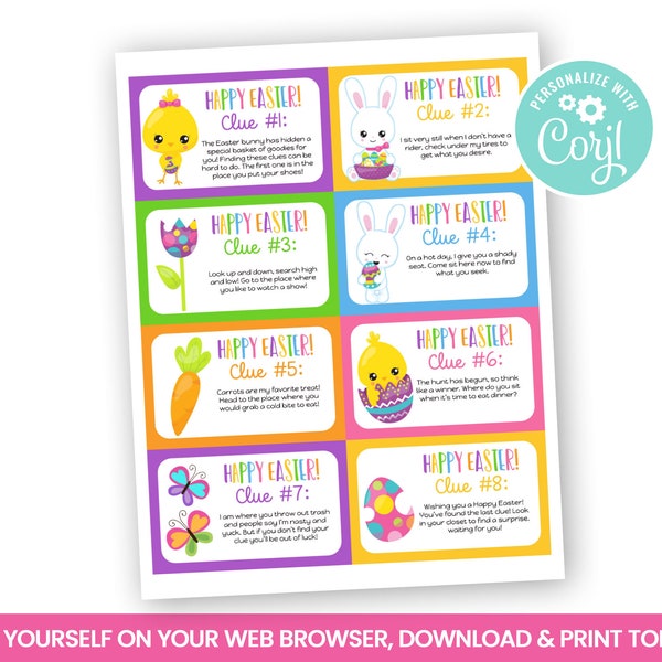 EDITABLE Easter Bunny Scavenger Hunt Game, Clue Cards for Kis, Easter Activities Self Editing, INSTANT ACCESS