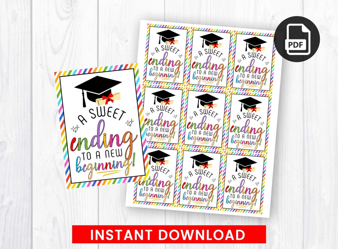 Graduation Printable Gift Tag, Grad Themed Treat Tags, Colorful Cards ...