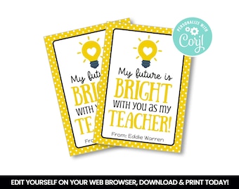 EDITABLE Teacher Appreciation Thank You Gift Tag,  Boss Worker Staff Corporate, Bright, Light Bulb Self Editing treat tags, INSTANT ACCESS