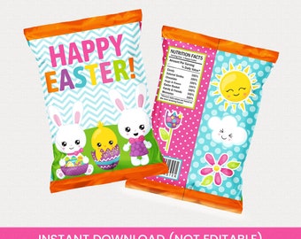 Easter Egg Hunt Chip Bag Printable, Bunny, Chick, Spring Party Supplies, Party Candy Bags, Goodie Bags, Instant Download