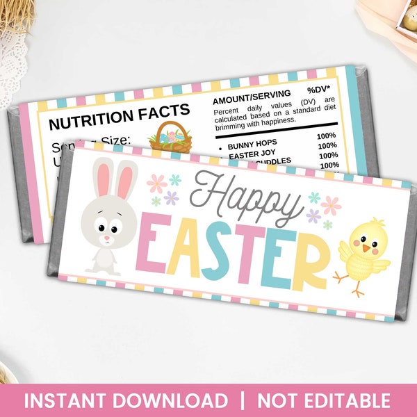 Easter Bunny & Chick Chocolate Bar Wrappers - Printable Candy Wrapper Designs