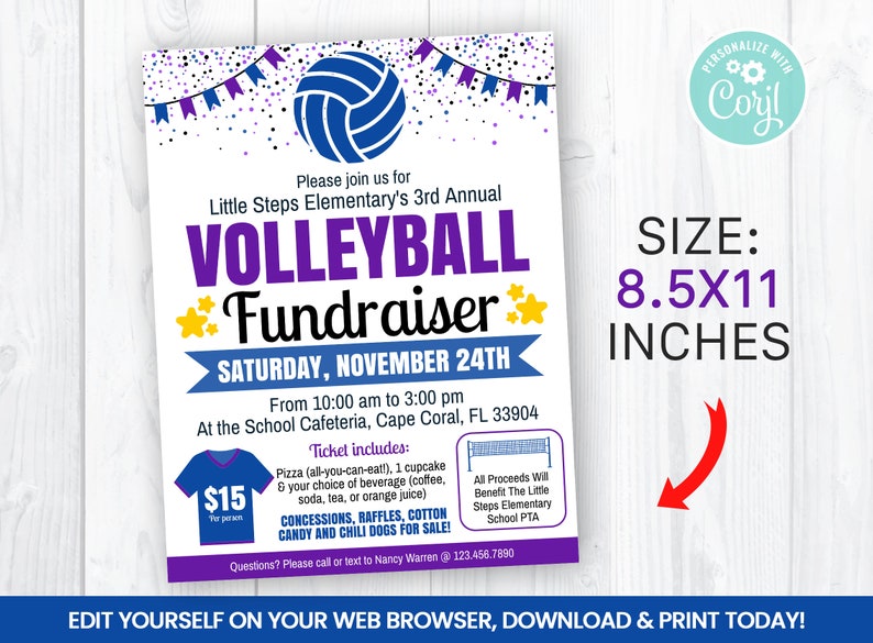 EDITABLE Volleyball Fundraiser Flyer Template Charity Non Etsy