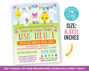 EDITABLE Easter Egg Hunt Flyer Template, Happy Easter Charity Non Profit Event Flyer, Self Editing 8.5x11 Inches INSTANT ACCESS