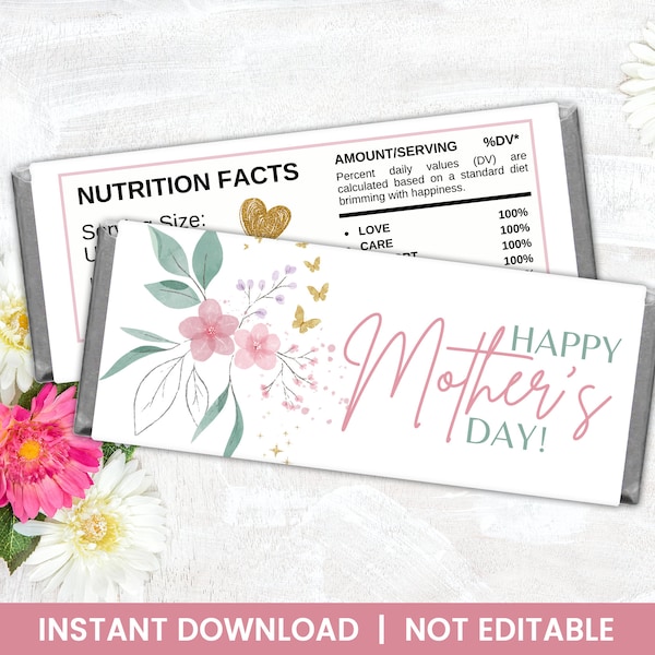 Happy Mother's Day Chocolate Bar Wrappers - Printable Candy Wrapper Designs