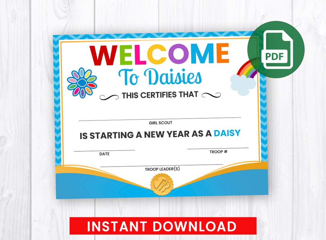 WELCOME to Daisies Certificate, Welcome to Troop, Girl Scouts PDF ...