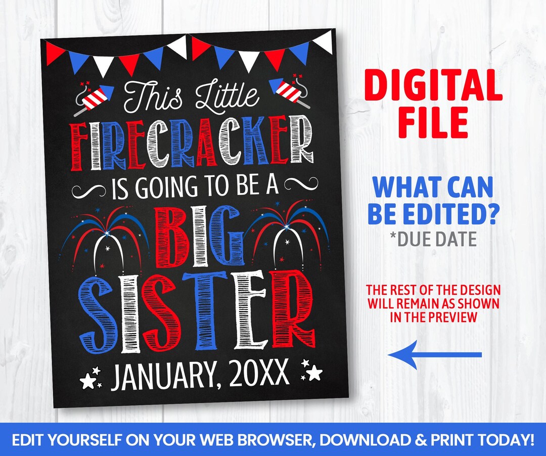 Editable Big Sister Announcement Sign 4th of July Self - Etsy