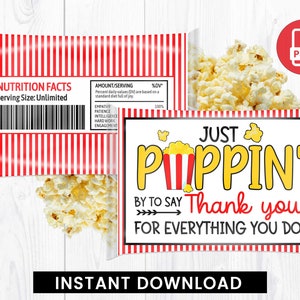 Teacher Appreciation Microwave Popcorn Wrapper, Teacher and Staff Appreciation Treat tags, End of Year Snack PDF Instant Download