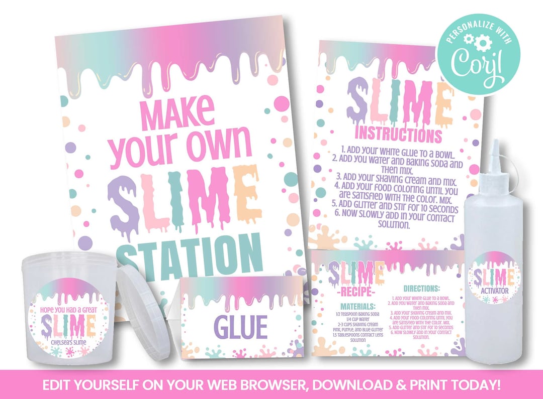 Slime Rant Layout Template EDITABLE Slime Making Station Set, Slime Birthday Party Theme Self ...