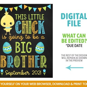 Enseigne modifiable Big Brother, enseigne auto-éditable Little Chick, Joyeuses Pâques, faux tableau printanier, ACCÈS INSTANTANÉ
