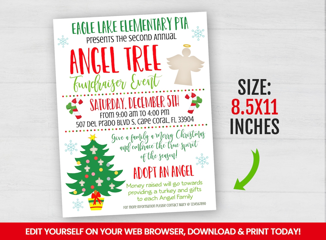 EDITABLE Christmas Angel Tree Flyer Template Charity Non Etsy