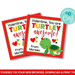 EDITABLE Turtle Square Tags, Sea Turtle Treat Tags Ideas, Valentine ...