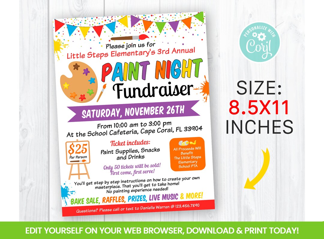 EDITABLE Paint Night Fundraiser Flyer Template, Charity Non Profit