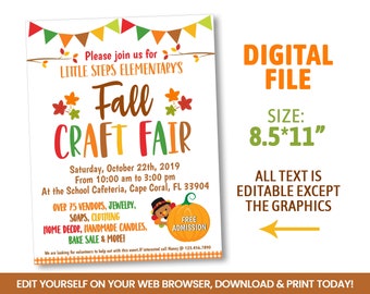EDITABLE Fall Craft Fair Flyer Template, Boutique, Bazaar, Boutique 8.5x11 Inches, Self Editing Poster, INSTANT ACCESS