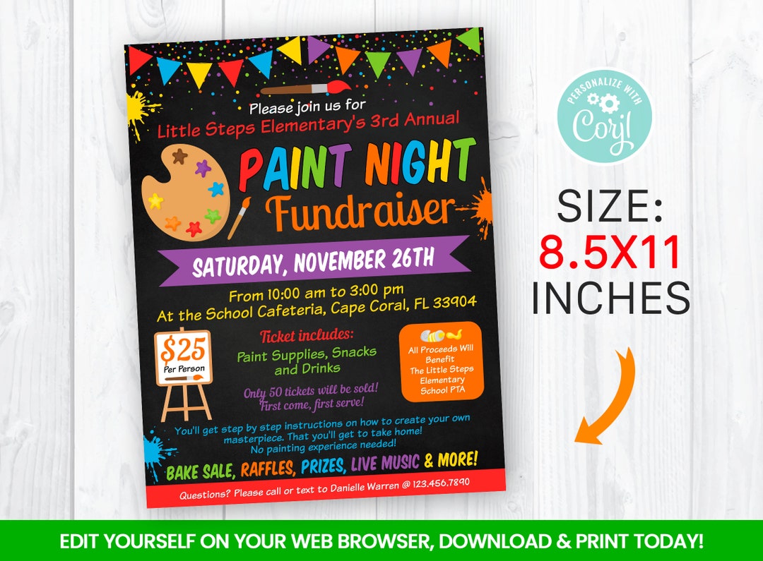EDITABLE Paint Night Fundraiser Flyer Template, Charity Non Profit
