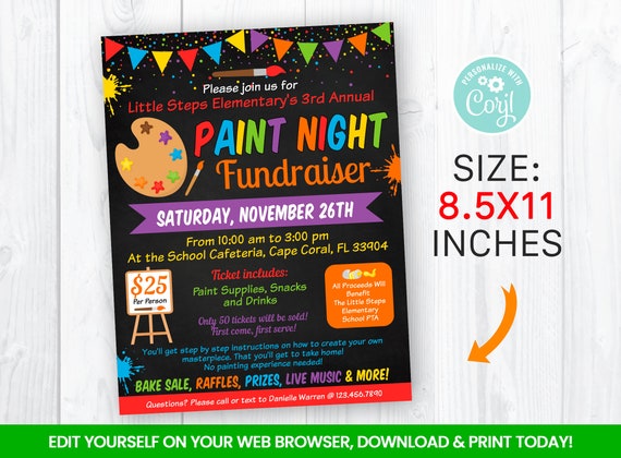 EDITABLE Paint Night Fundraiser Flyer Template, Charity Non Profit Event Poster, Family Art Night Self Editing 8.5x11 In CHALKBOARD Il_570xn