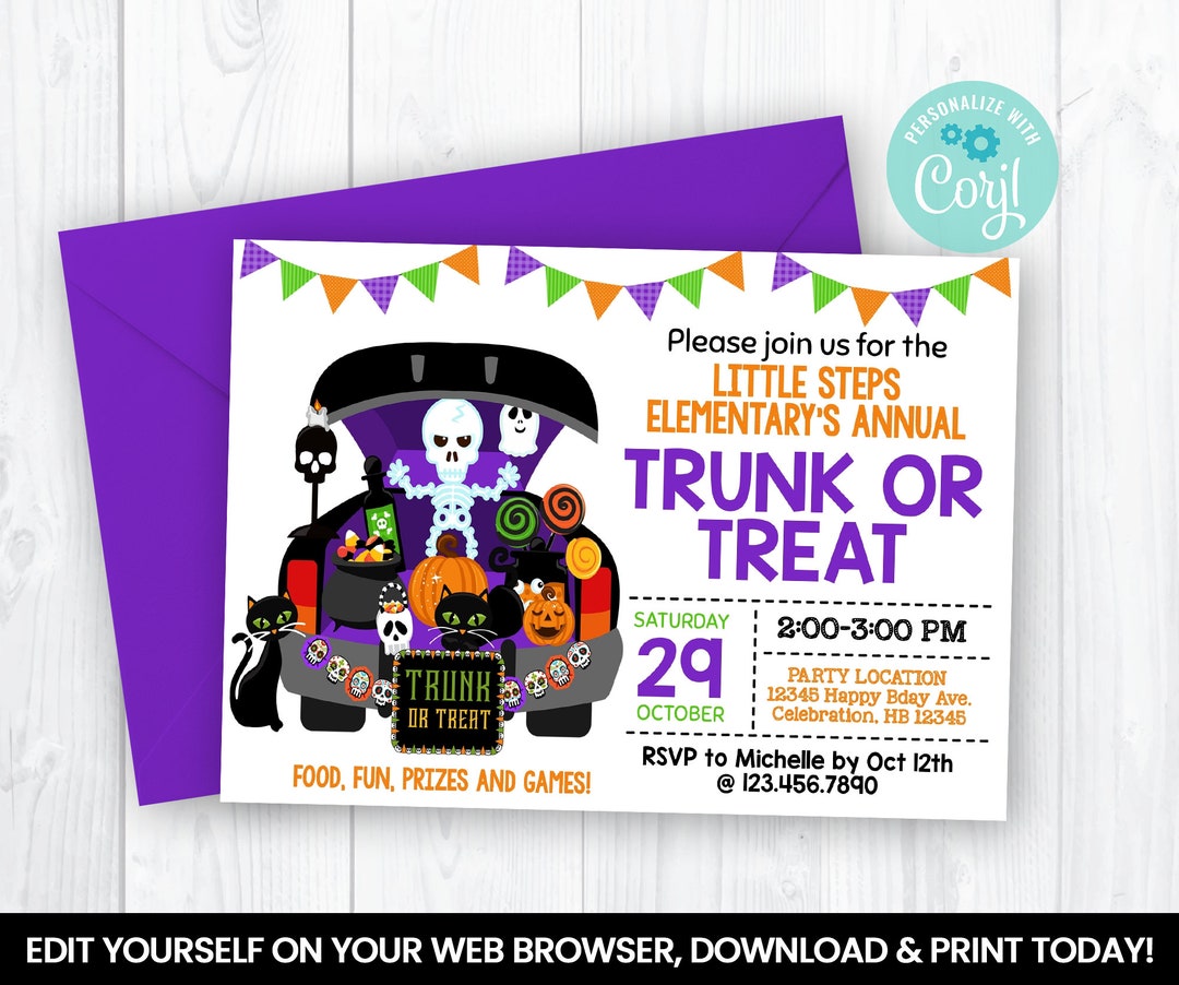 EDITABLE Halloween Trunk or Treat Printable Invitation 8.5x11 - Etsy