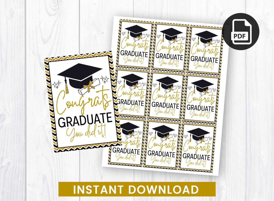 Graduation Printable Gift Tag, Congrats Graduate Treat Tags, Gold and ...