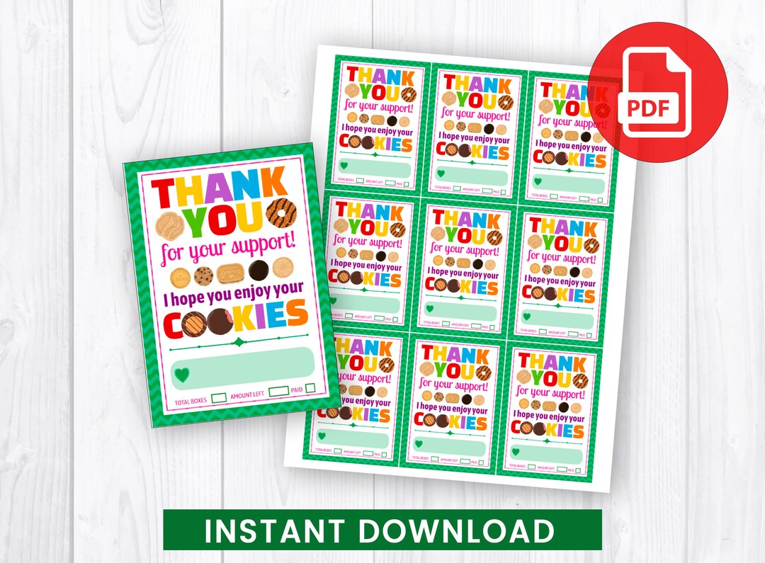 Girl Scout Cookies Thank You Tag, Rectangle Delivery Note, Thanks Card