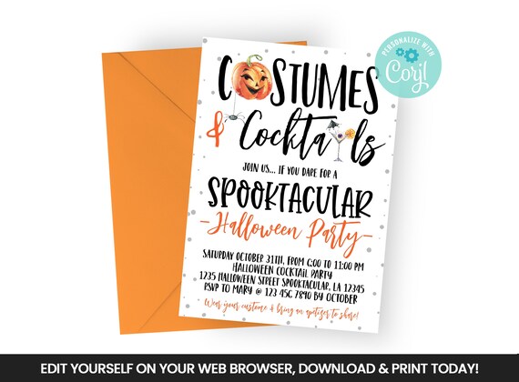 EDITABLE Costumes and Cocktails Invitation, Watercolor Halloween Self Editing Invite, 5x7 inches, INSTANT ACCESS Il_570xn