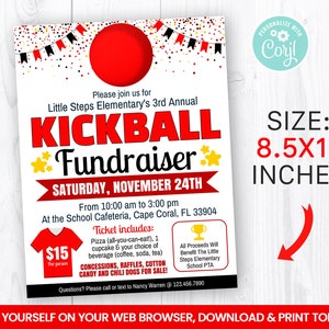 EDITABLE Kickball Fundraiser Flyer Template, Charity Non Profit Event