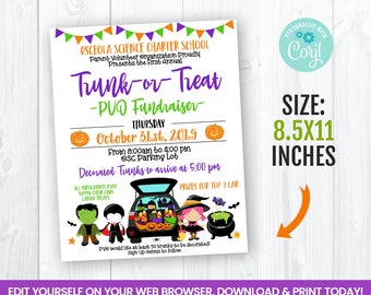 EDITABLE Trunk or Treat Flyer Template, 8.5x11 Inches, Kids Self Editing Invite, INSTANT ACCESS