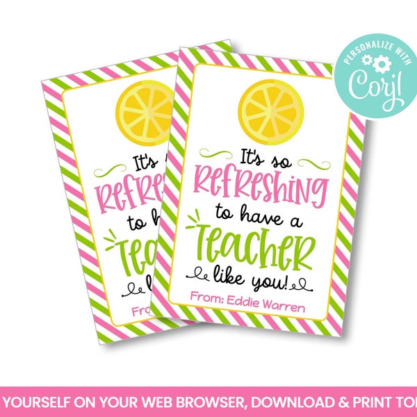 EDITABLE Teacher Appreciation Gift Tag,  Boss Worker Staff Corporate, Orange Juice, Lemonade Self Editing treat tags, INSTANT ACCESS