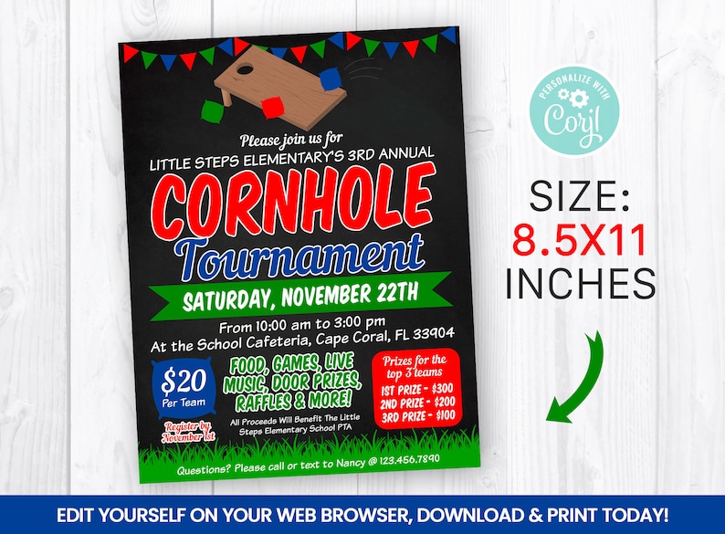 EDITABLE Cornhole Tournament Fundraiser Flyer Template Etsy